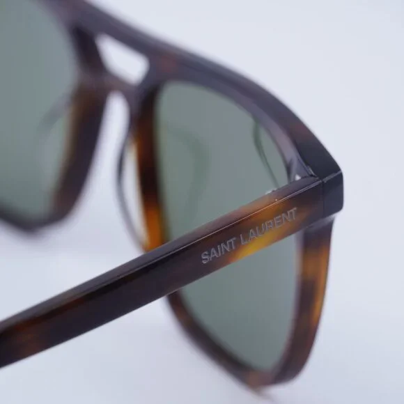 Saint Laurent SL455 002 Sunglasses Havana Square Frame, Green Lenses - Picture 5 of 11